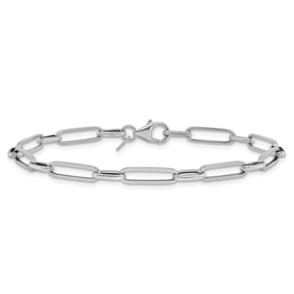 Leslie's 14K White Gold Polished/Textured Fancy Link Bracelet - Image 3