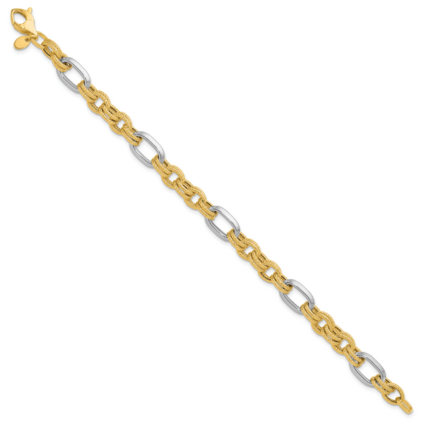 Leslie's 14K Two-tone Polished and Textured Fancy Link Bracelet - Image 2