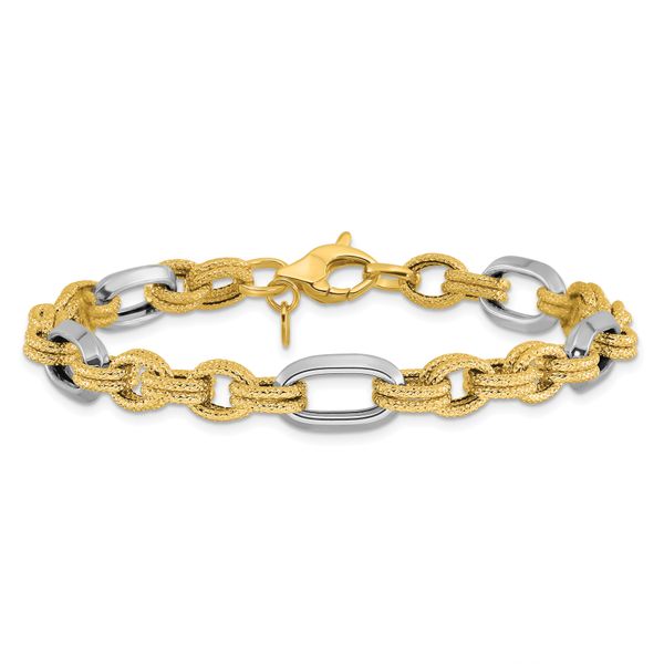 Leslie's 14K Two-tone Polished and Textured Fancy Link Bracelet - Image 3