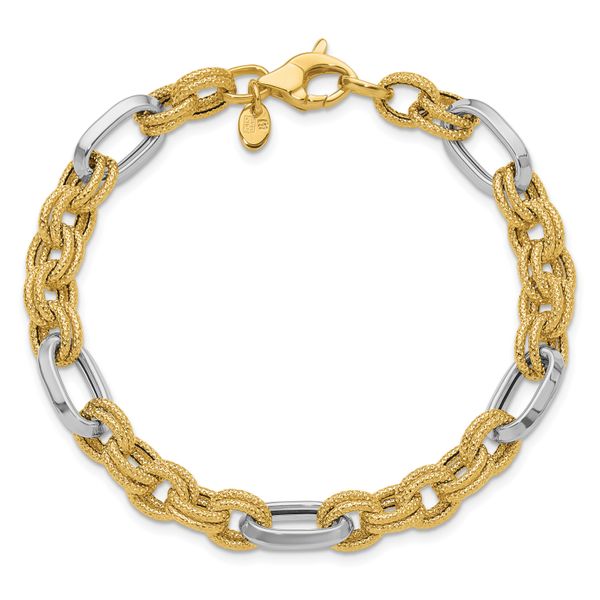 Leslie's 14K Two-tone Polished and Textured Fancy Link Bracelet - Image 4