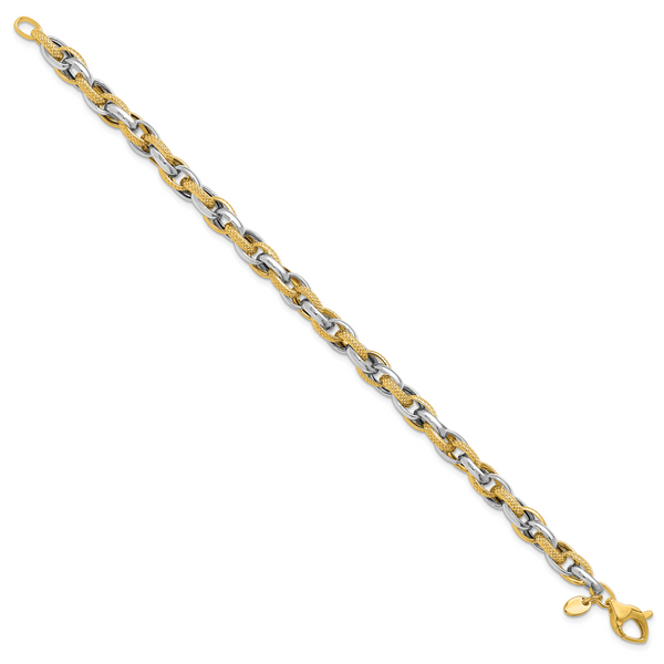 Leslie's 14K Two-tone Polished and Textured Fancy Link Bracelet - Image 2
