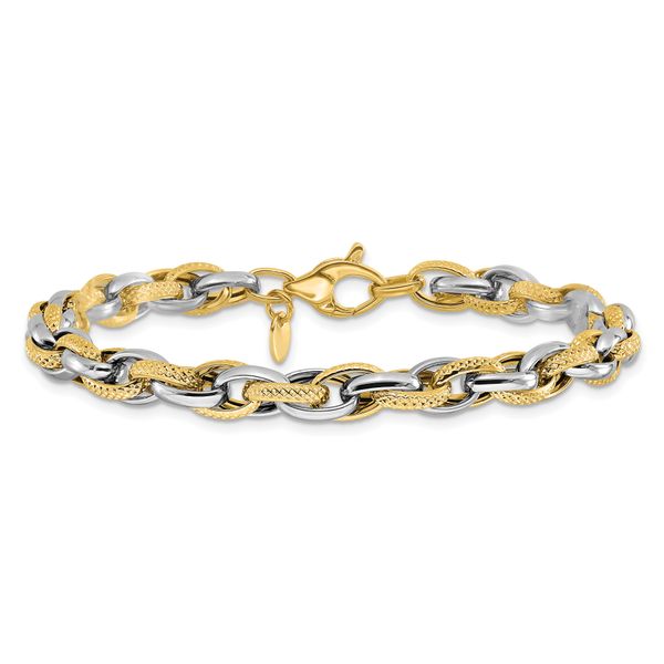 Leslie's 14K Two-tone Polished and Textured Fancy Link Bracelet - Image 3