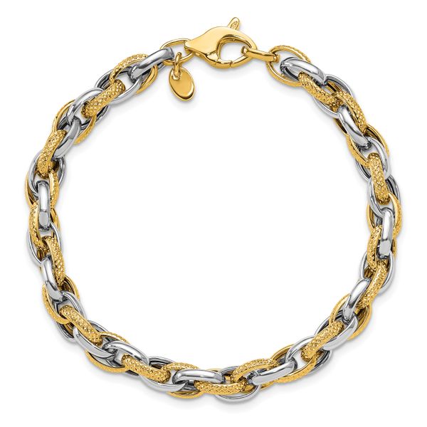 Leslie's 14K Two-tone Polished and Textured Fancy Link Bracelet - Image 4