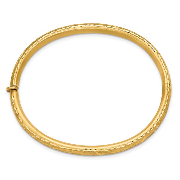 14K Satin and Diamond-cut Hinged Bangle - Image 2