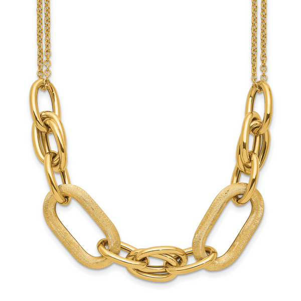 Leslie's 14K Polished and Satin 2-strand Fancy Link with 1in ext. Necklace