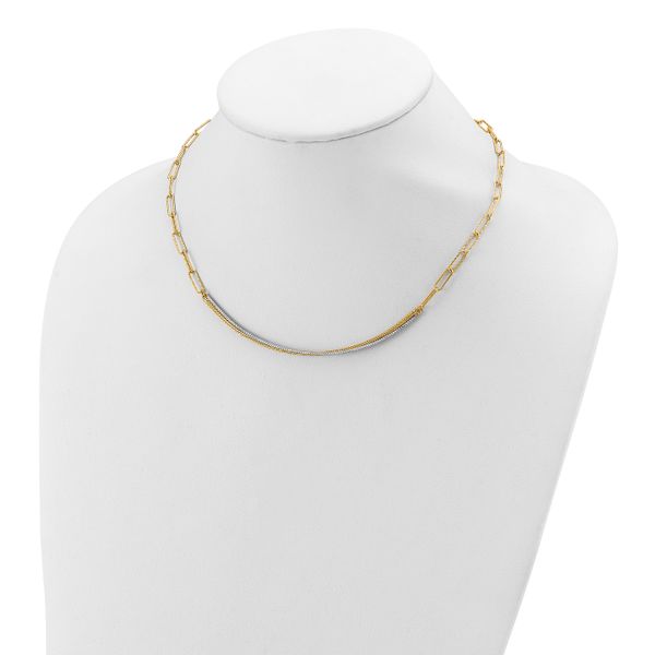 Leslie's 14K w/Rhodium Polished and Diamond-cut Bar Necklace - Image 3