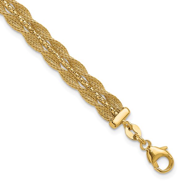 Leslie's 14K Polished/Textured and Diamond-cut Bracelet