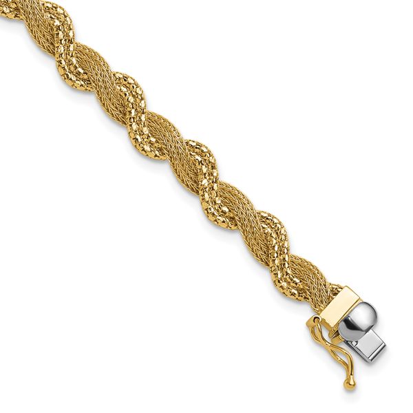 Leslie's 14K Polished/Textured and Diamond-cut Twisted Bracelet
