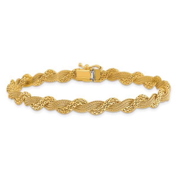 Leslie's 14K Polished/Textured and Diamond-cut Twisted Bracelet - Image 3