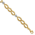 Leslie's 14K Two-tone Polished/Textured/Dia-cut w/2in ext. Bracelet
