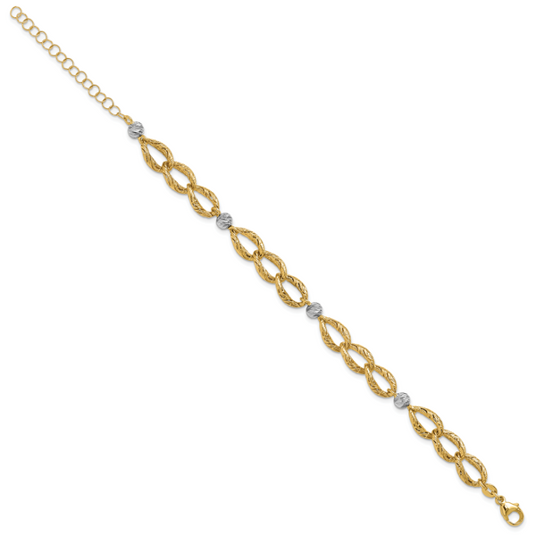 Leslie's 14K Two-tone Polished/Textured/Dia-cut w/2in ext. Bracelet - Image 2