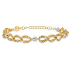 Leslie's 14K Two-tone Polished/Textured/Dia-cut w/2in ext. Bracelet - Image 3