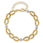 Leslie's 14K Two-tone Polished/Textured/Dia-cut w/2in ext. Bracelet - Image 4