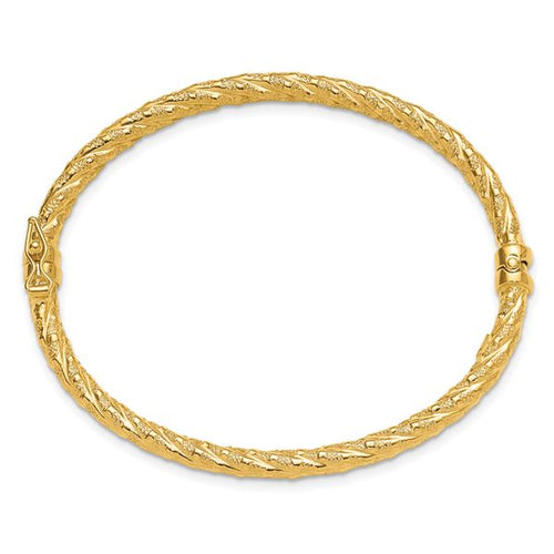 14k Polished and Textured Twisted Hinged Bangle - Image 2