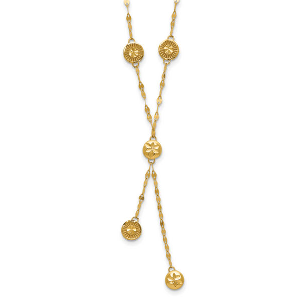 Leslie's 14K Polished and Diamond-cut Disc Design w/2in ext. Necklace