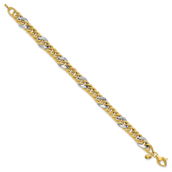 Leslie's 14K Two-tone Polished and Textured Fancy Link Bracelet - Image 2