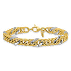 Leslie's 14K Two-tone Polished and Textured Fancy Link Bracelet - Image 3