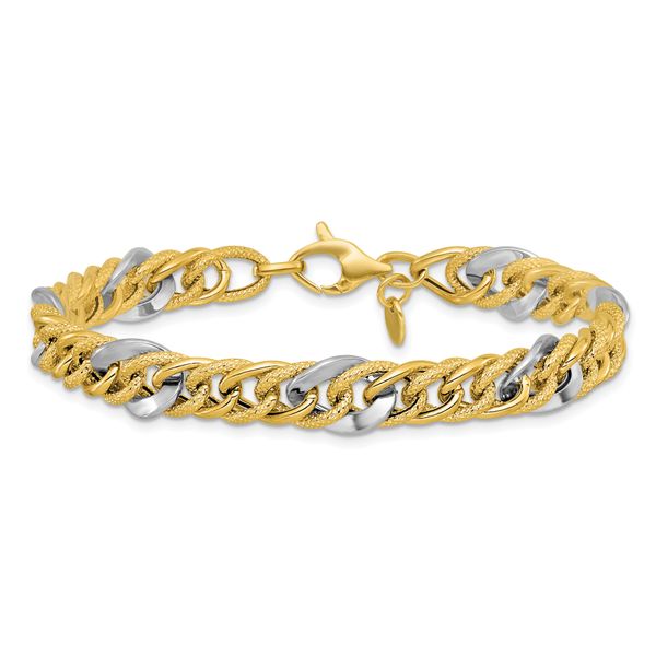 Leslie's 14K Two-tone Polished and Textured Fancy Link Bracelet - Image 3