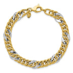 Leslie's 14K Two-tone Polished and Textured Fancy Link Bracelet - Image 4