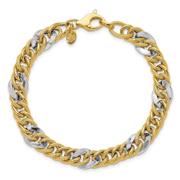 Leslie's 14K Two-tone Polished and Textured Fancy Link Bracelet - Image 4