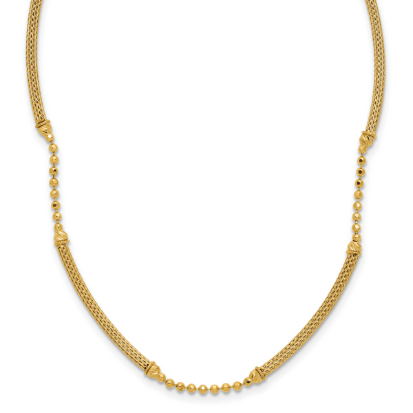Leslie's 14K Polished Textured and Dia-cut Beaded w/Bars Necklace