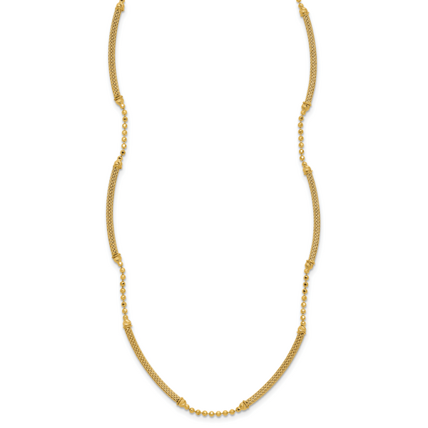 Leslie's 14K Polished Textured and Dia-cut Beaded w/Bars Necklace - Image 2