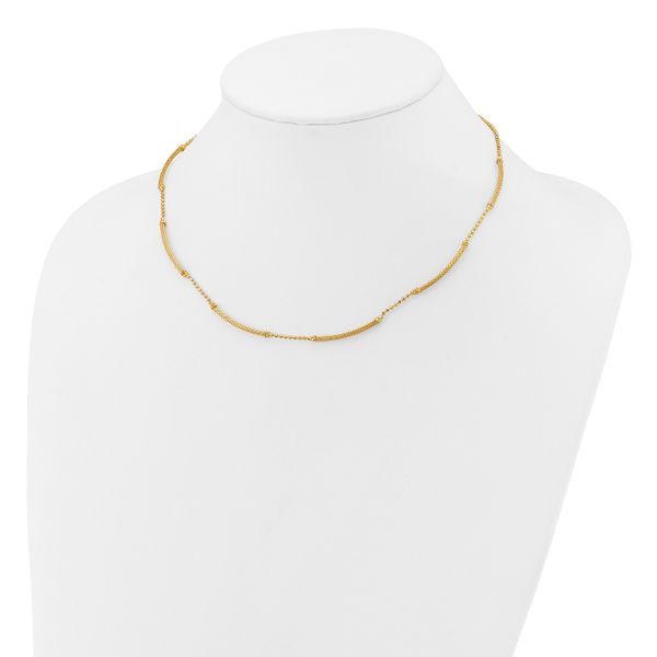 Leslie's 14K Polished Textured and Dia-cut Beaded w/Bars Necklace - Image 3