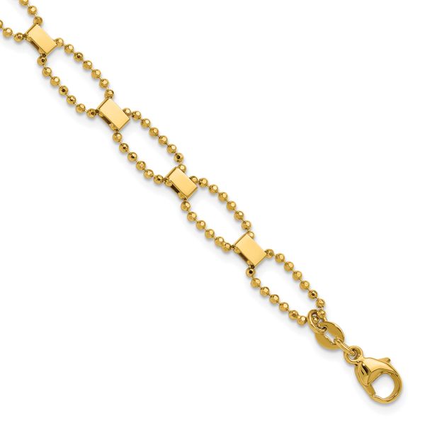 Leslie's 14K Polished / Dia-cut Fancy Beaded Link w/ 1in ext. Bracelet