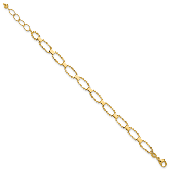 Leslie's 14K Polished / Dia-cut Fancy Beaded Link w/ 1in ext. Bracelet - Image 2
