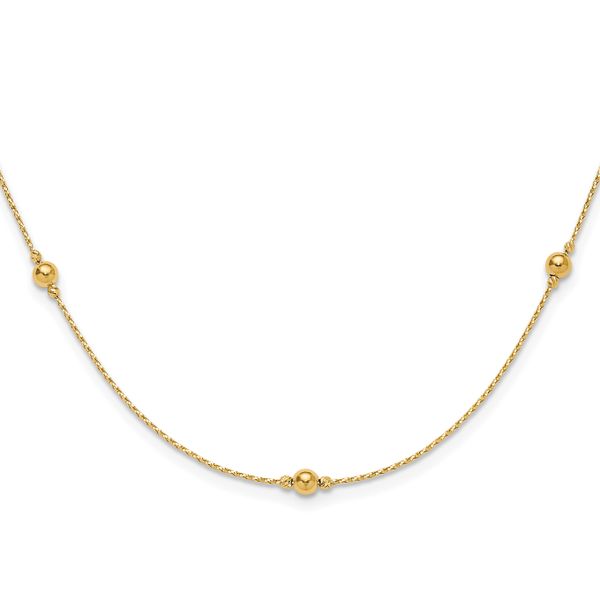 Leslie's 14K Polished/Textured/Dia-cut Beads w/ 2in ext. Necklace