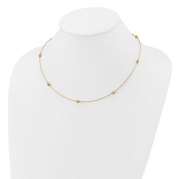 Leslie's 14K Polished/Textured/Dia-cut Beads w/ 2in ext. Necklace - Image 2