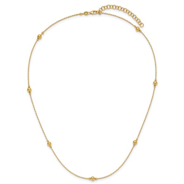 Leslie's 14K Polished/Textured/Dia-cut Beads w/ 2in ext. Necklace - Image 3