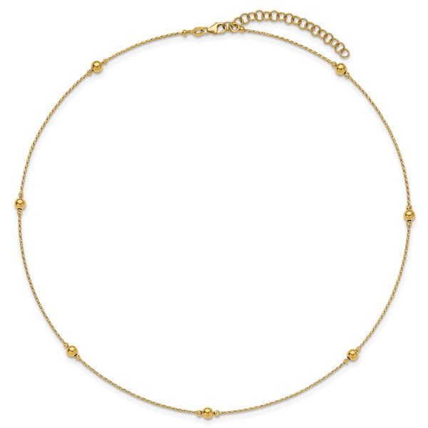 Leslie's 14K Polished/Textured/Dia-cut Beads w/ 2in ext. Necklace - Image 4