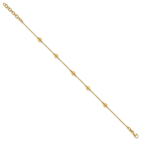 Leslie's 14K Polished/Textured/Dia-cut Beads w/1in ext. Bracelet - Image 2