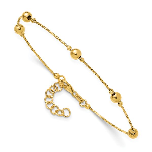 Leslie's 14K Polished/Textured/Dia-cut Beads w/1in ext. Bracelet - Image 3