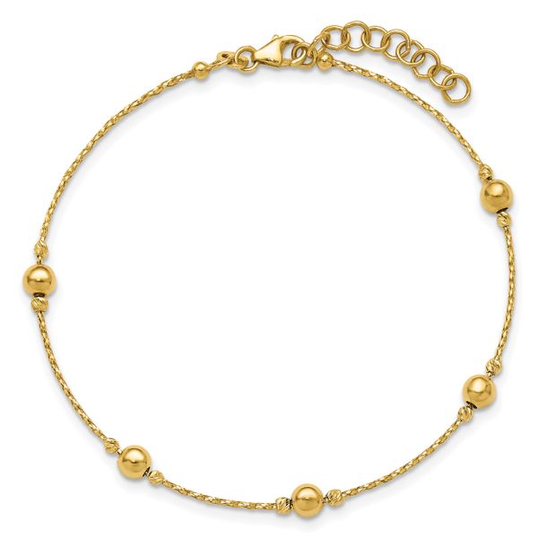 Leslie's 14K Polished/Textured/Dia-cut Beads w/1in ext. Bracelet - Image 4