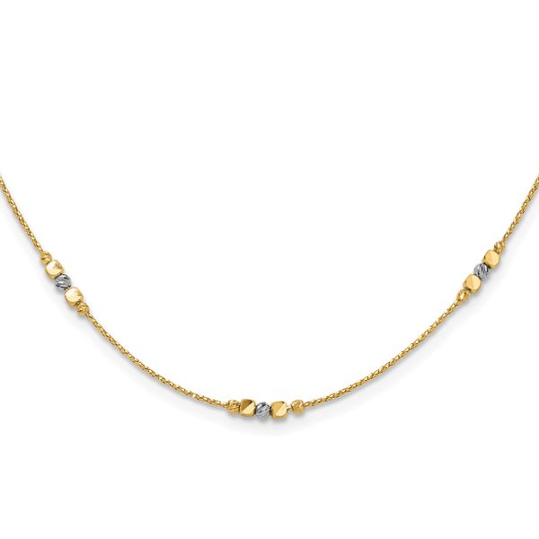 Leslie's 14K Two-tone Pol/Texture/Dia-cut Beads w/2in ext. Necklace