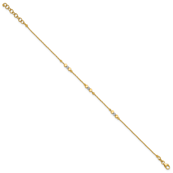 Leslie's 14K Two-tone Pol/Texture/Dia-cut Beads w/1in ext. Bracelet - Image 2