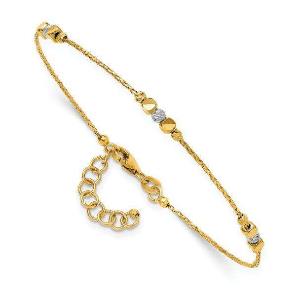 Leslie's 14K Two-tone Pol/Texture/Dia-cut Beads w/1in ext. Bracelet - Image 3