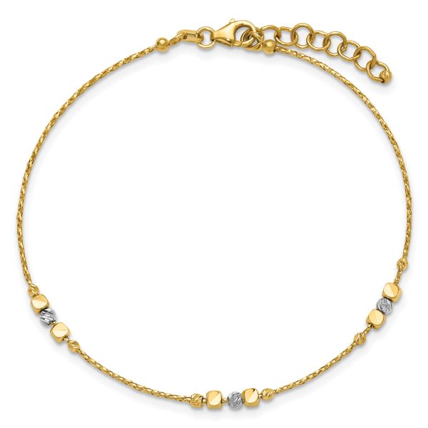 Leslie's 14K Two-tone Pol/Texture/Dia-cut Beads w/1in ext. Bracelet - Image 4