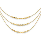 Leslie's 14K Pol/Texture/Dia-cut Beads 3-strand w/ 2in ext. Necklace