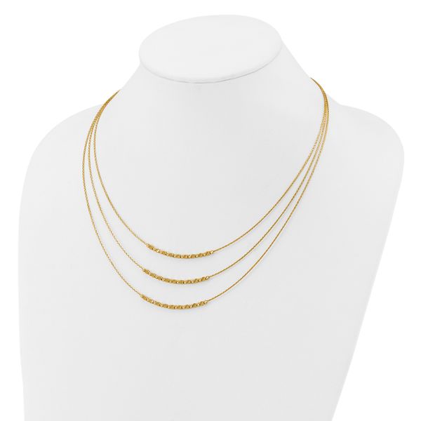 Leslie's 14K Pol/Texture/Dia-cut Beads 3-strand w/ 2in ext. Necklace - Image 2