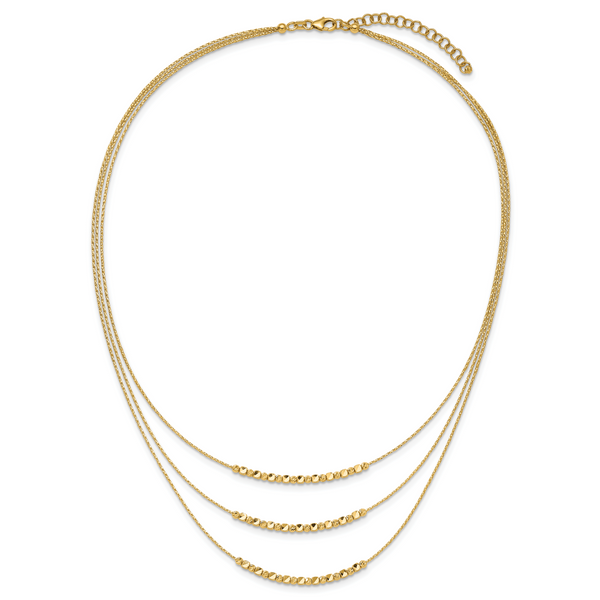 Leslie's 14K Pol/Texture/Dia-cut Beads 3-strand w/ 2in ext. Necklace - Image 3
