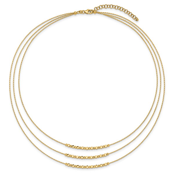 Leslie's 14K Pol/Texture/Dia-cut Beads 3-strand w/ 2in ext. Necklace - Image 4