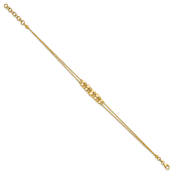 Leslie's 14K Pol/Texture/Dia-cut Beads 2-Strand w/ 1in ext. Bracelet - Image 2