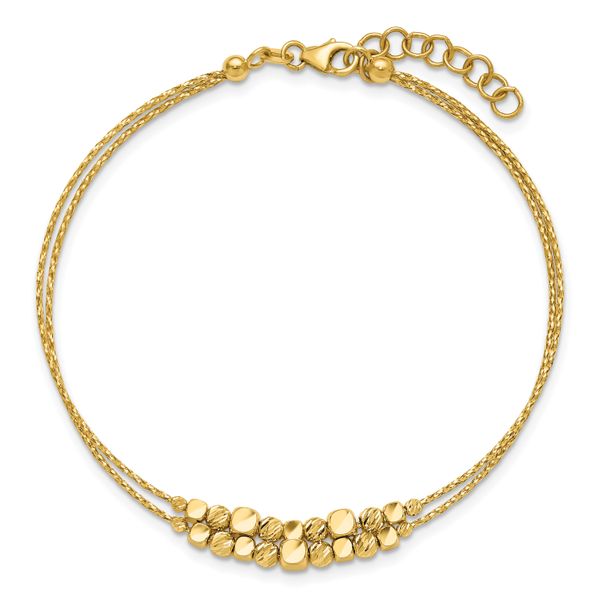 Leslie's 14K Pol/Texture/Dia-cut Beads 2-Strand w/ 1in ext. Bracelet - Image 4