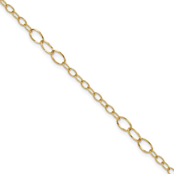 Leslie's 14K Polished Fancy Oval Link 9in Plus 1in ext. Anklet