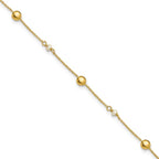 Leslie's 14K Polished FWC Pearl and Circles 9in Plus 1in ext. Anklet
