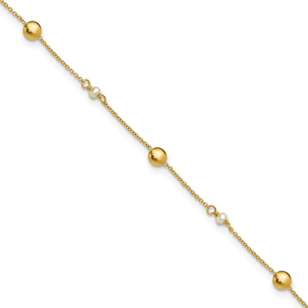 Leslie's 14K Polished FWC Pearl and Circles 9in Plus 1in ext. Anklet