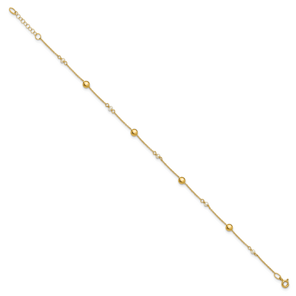 Leslie's 14K Polished FWC Pearl and Circles 9in Plus 1in ext. Anklet - Image 2